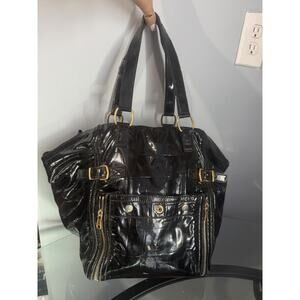 Yves Saint Laurent Rare Downtown Black Patent Leather Tote Bag Hand Bag